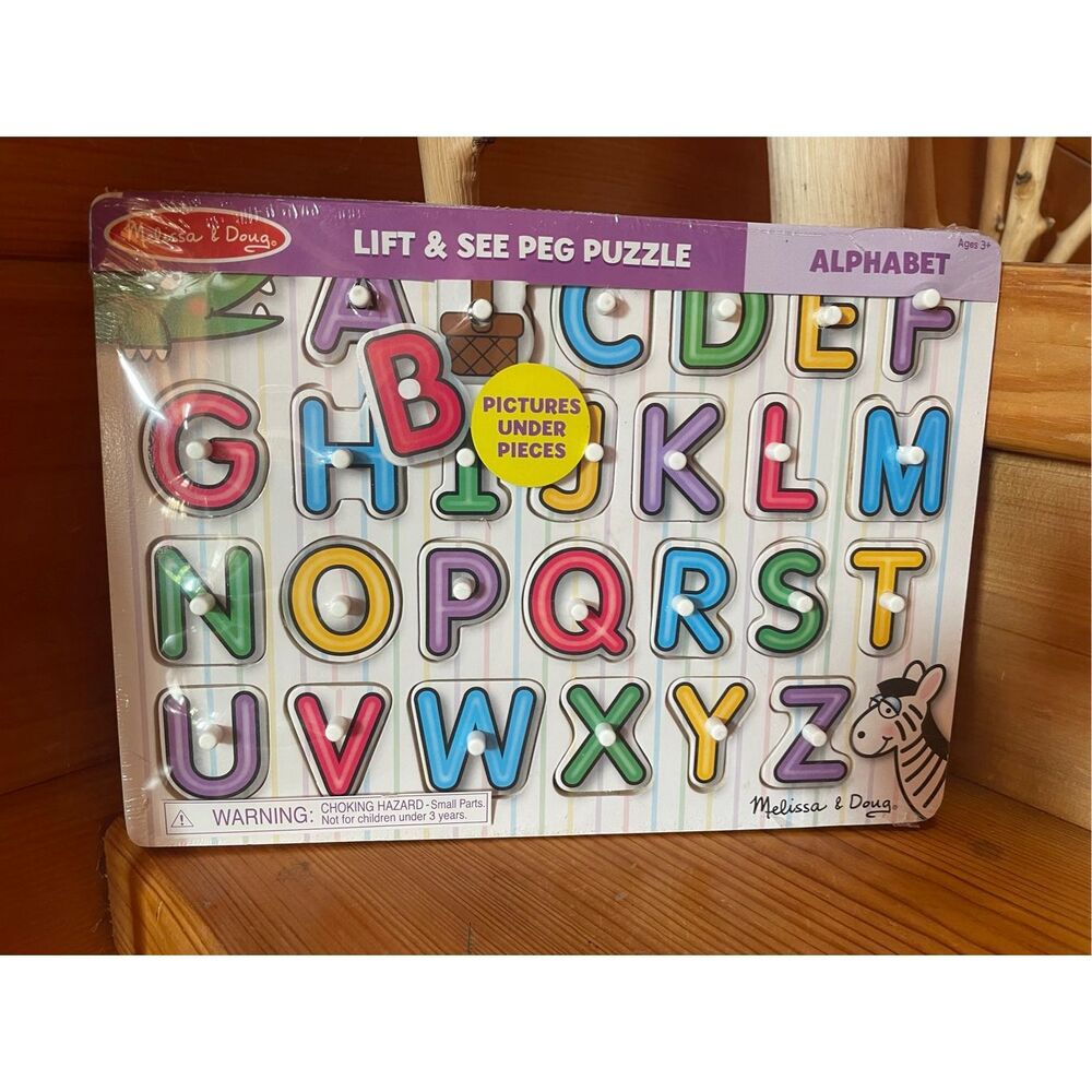 Melissa & Doug Lift & See Alphabet Wooden Peg Puzzle.